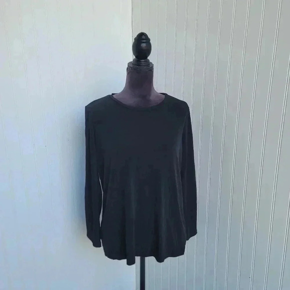 Michael Michael Kors Black Crew Neck Long Button Sleeve Women's Pullover Top L - Picture 1 of 8